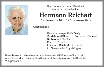 Traueranzeige von Hermann Reichart von Allgäuer Zeitung,Kempten