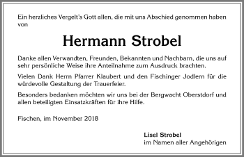Traueranzeige von Hermann Strobel von Allgäuer Anzeigeblatt