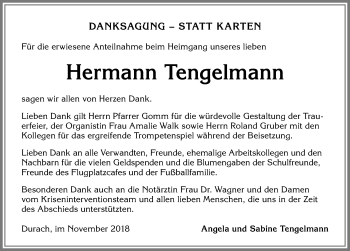 Traueranzeige von Hermann Tengelmann von Allgäuer Zeitung,Kempten