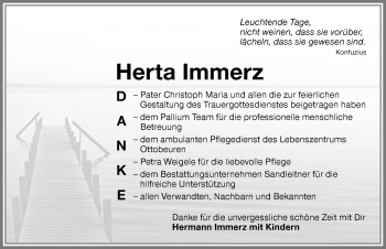 Traueranzeige von Herta Immerz von Memminger Zeitung