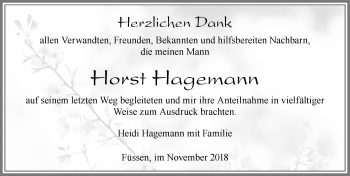 Traueranzeige von Horst Hagemann von Allgäuer Zeitung, Füssen