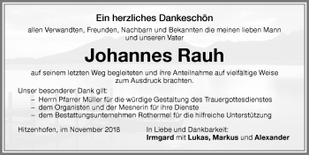 Traueranzeige von Johannes Rauh von Memminger Zeitung