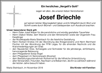 Traueranzeige von Josef Briechle von Memminger Zeitung