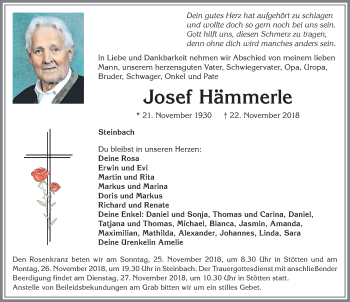 Traueranzeige von Josef Hämmerle von Allgäuer Zeitung, Marktoberdorf