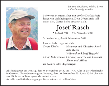 Traueranzeige von Josef Rasch von Der Westallgäuer