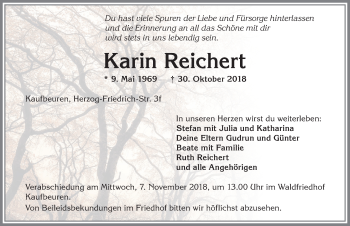 Traueranzeige von Karin Reichert von Allgäuer Zeitung, Kaufbeuren/Buchloe