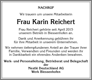Traueranzeige von Karin Reichert von Allgäuer Zeitung