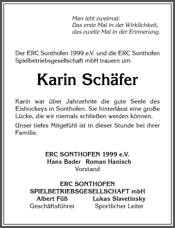 Traueranzeige von Karin Schäfer von Allgäuer Anzeigeblatt