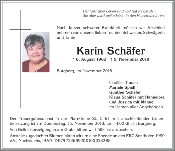 Traueranzeige von Karin Schäfer von Allgäuer Anzeigeblatt