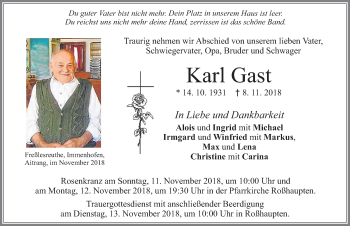 Traueranzeige von Karl Gast von Allgäuer Zeitung