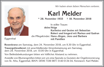 Traueranzeige von Karl Melder von Allgäuer Zeitung, Kaufbeuren/Buchloe