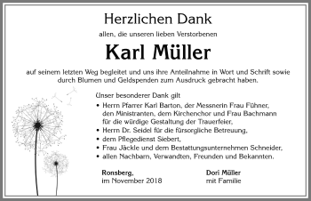 Traueranzeige von Karl Müller von Allgäuer Zeitung, Marktoberdorf