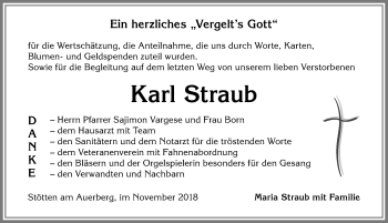 Traueranzeige von Karl Straub von Allgäuer Zeitung, Marktoberdorf