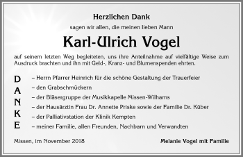 Traueranzeige von Karl-Ulrich Vogel von Allgäuer Anzeigeblatt