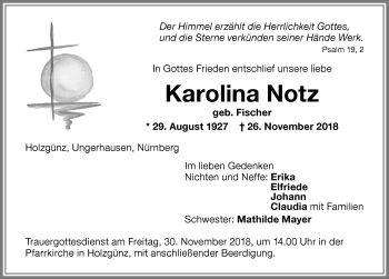 Traueranzeige von Karolina Notz von Memminger Zeitung