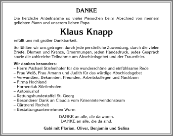 Traueranzeige von Klaus Knapp von Der Westallgäuer