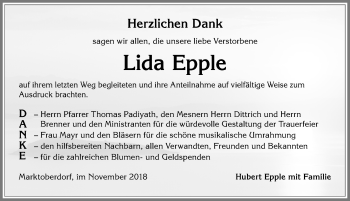 Traueranzeige von Lida Epple von Allgäuer Zeitung, Marktoberdorf