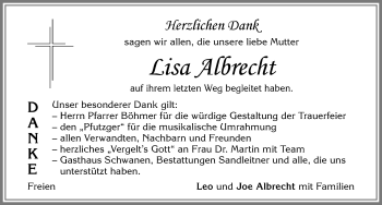 Traueranzeige von Lisa Albrecht von Allgäuer Zeitung, Marktoberdorf