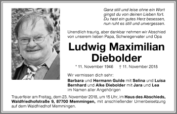 Traueranzeige von Ludwig Maximilan Diebolder von Allgäuer Zeitung