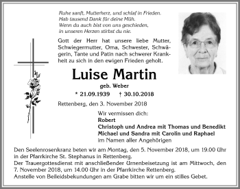 Traueranzeige von Luise Martin von Allgäuer Anzeigeblatt