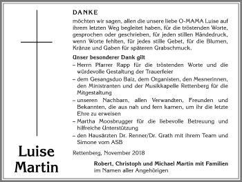 Traueranzeige von Luise Martin von Allgäuer Anzeigeblatt