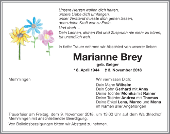 Traueranzeige von Marianne Brey von Memminger Zeitung