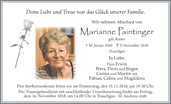 Traueranzeige von Marianne Paintinger von Allgäuer Zeitung, Füssen