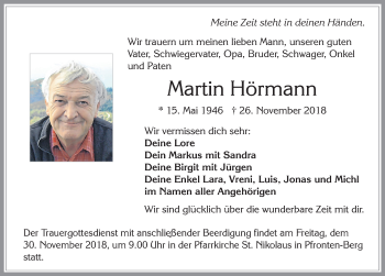 Traueranzeige von Martin Hörmann von Allgäuer Zeitung, Füssen