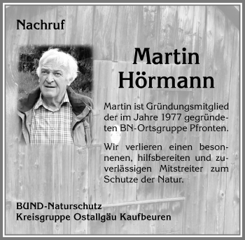 Traueranzeige von Martin Hörmann von Allgäuer Zeitung, Füssen