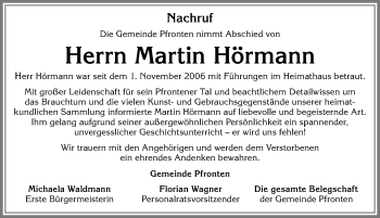 Traueranzeige von Martin Hörmann von Allgäuer Zeitung, Füssen