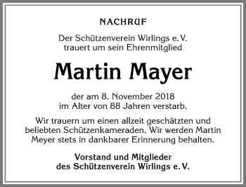 Traueranzeige von Martin Mayer von Allgäuer Zeitung,Kempten
