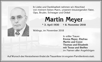 Traueranzeige von Martin Meyer von Allgäuer Zeitung,Kempten