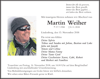 Traueranzeige von Martin Weiher von Der Westallgäuer