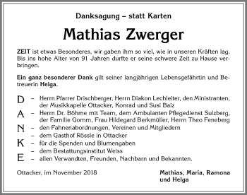 Traueranzeige von Mathias Zwerger von Allgäuer Zeitung