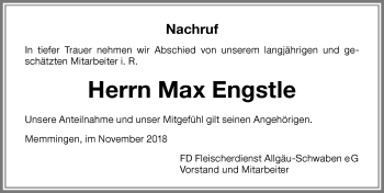Traueranzeige von Max Engstle von Memminger Zeitung