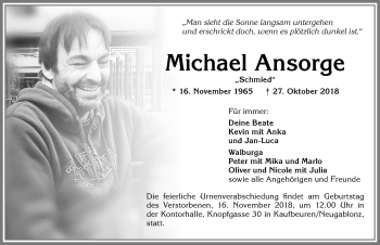 Traueranzeige von Michael Ansorge von Allgäuer Zeitung, Kaufbeuren/Buchloe