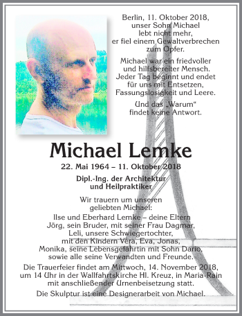 Traueranzeige von Michael Lemke von Allgäuer Zeitung,Kempten
