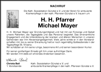 Traueranzeige von Michael Mayer von Memminger Zeitung