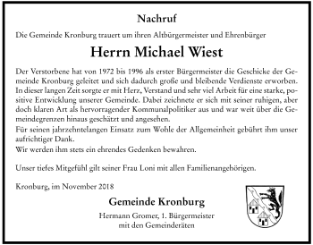 Traueranzeige von Michael Wiest von Memminger Zeitung