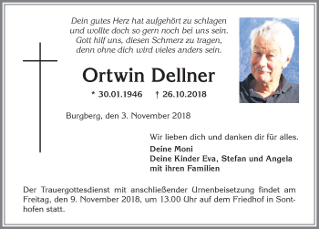 Traueranzeige von Ortwin Dellner von Allgäuer Anzeigeblatt