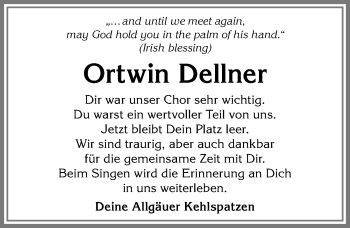 Traueranzeige von Ortwin Dellner von Allgäuer Anzeigeblatt