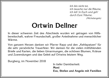 Traueranzeige von Ortwin Dellner von Allgäuer Anzeigeblatt