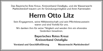 Traueranzeige von Otto Litz von Allgäuer Zeitung, Marktoberdorf