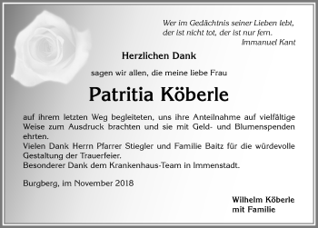 Traueranzeige von Patritia Köberle von Allgäuer Anzeigeblatt