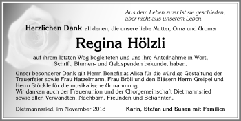 Traueranzeige von Regina Hölzli von Allgäuer Zeitung,Kempten