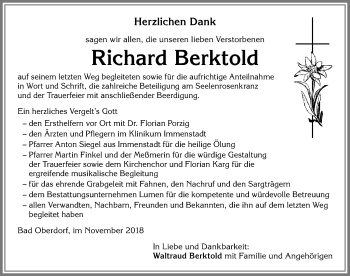 Traueranzeige von Richard Berktold von Allgäuer Anzeigeblatt