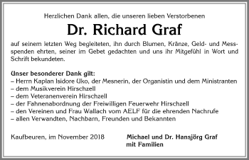 Traueranzeige von Richard Graf von Allgäuer Zeitung, Kaufbeuren/Buchloe