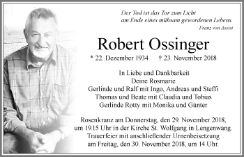 Traueranzeige von Robert Ossinger von Allgäuer Zeitung, Marktoberdorf