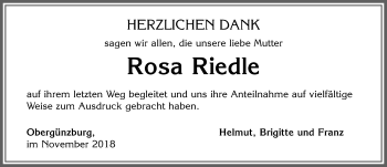 Traueranzeige von Rosa Riedle von Allgäuer Zeitung, Marktoberdorf