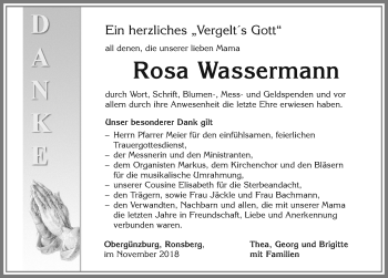 Traueranzeige von Rosa Wassermann von Allgäuer Zeitung, Marktoberdorf